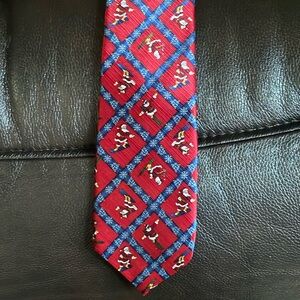 Men’s Christmas Tie. Santa snow sports. City Streets brand. Red. 100% silk
